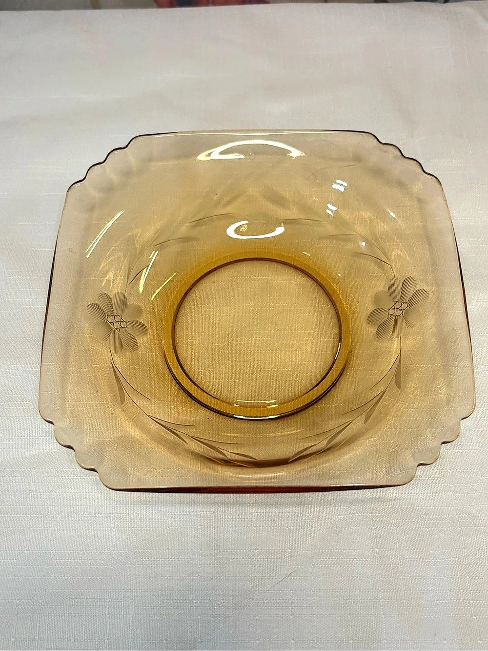Vintage Amber Depression Glass Scalloped Dinner Bowl